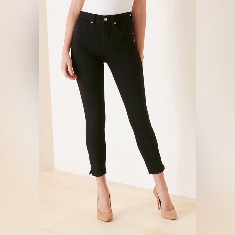 GOOD AMERICAN black good waist crop skinny jeans with side slits 10 / 30 stretch